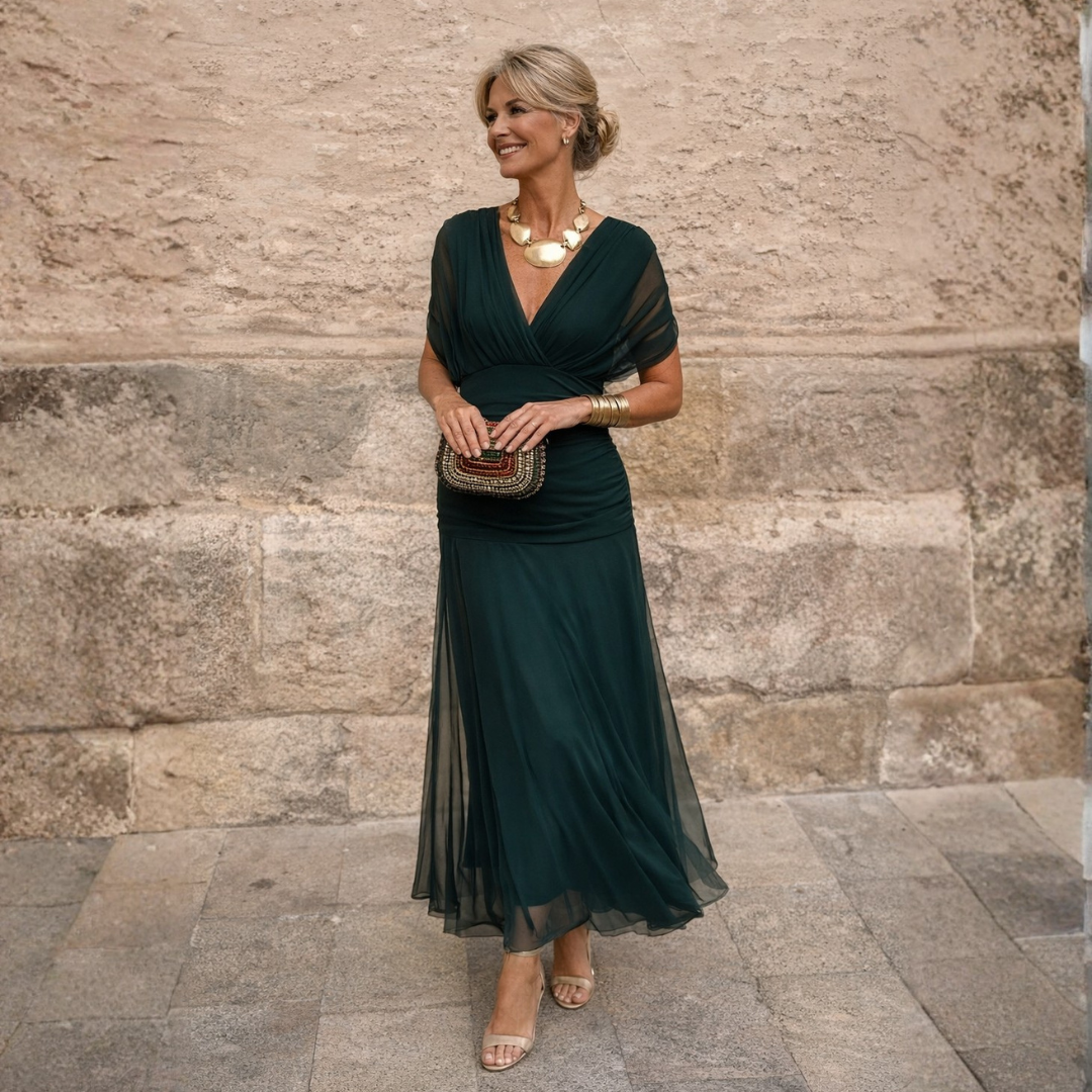 Abito lungo con spalle scoperte Verde scuro | Aurella Milano