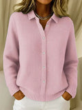 Cardigan in maglia operata con collo a camicia