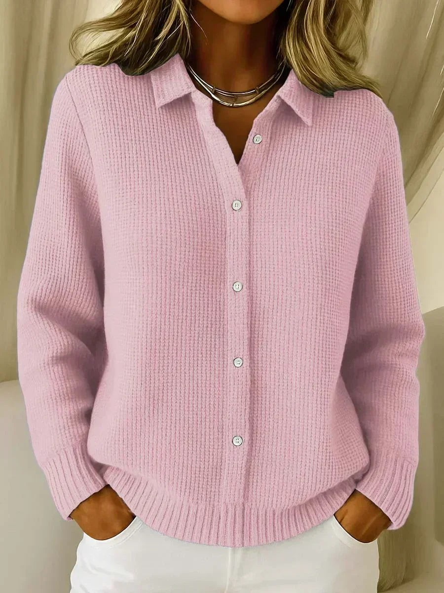 Cardigan in maglia operata con collo a camicia