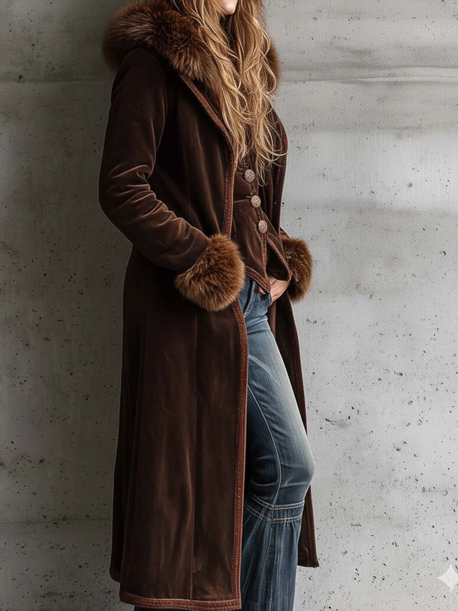 Flavia | Cappotto Maxi Marrone con Ecopelliccia