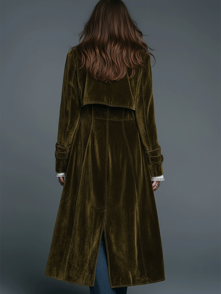 Olivia | Cappotto Lungo Verde Oliva in Velluto