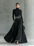 Gina - Abito Maxi con Cuciture a Contrasto - Marrone | Aurella Milano