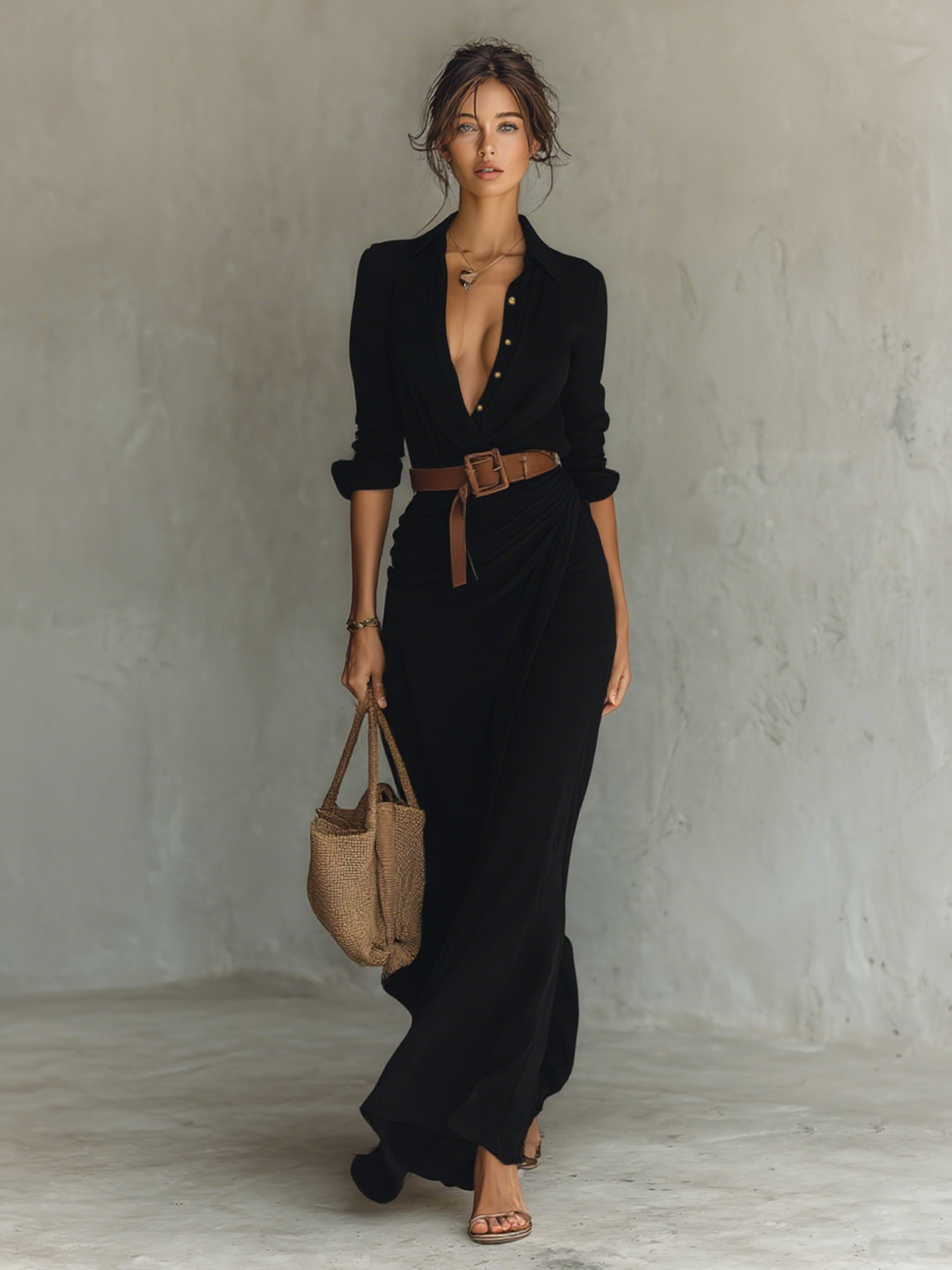 Alina - Abito Lungo Elegante - Cachi | Aurella Milano