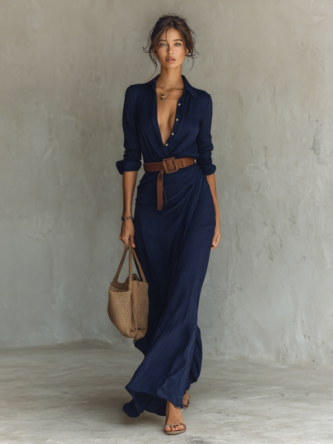 Alina - Abito Lungo Elegante - Cachi | Aurella Milano