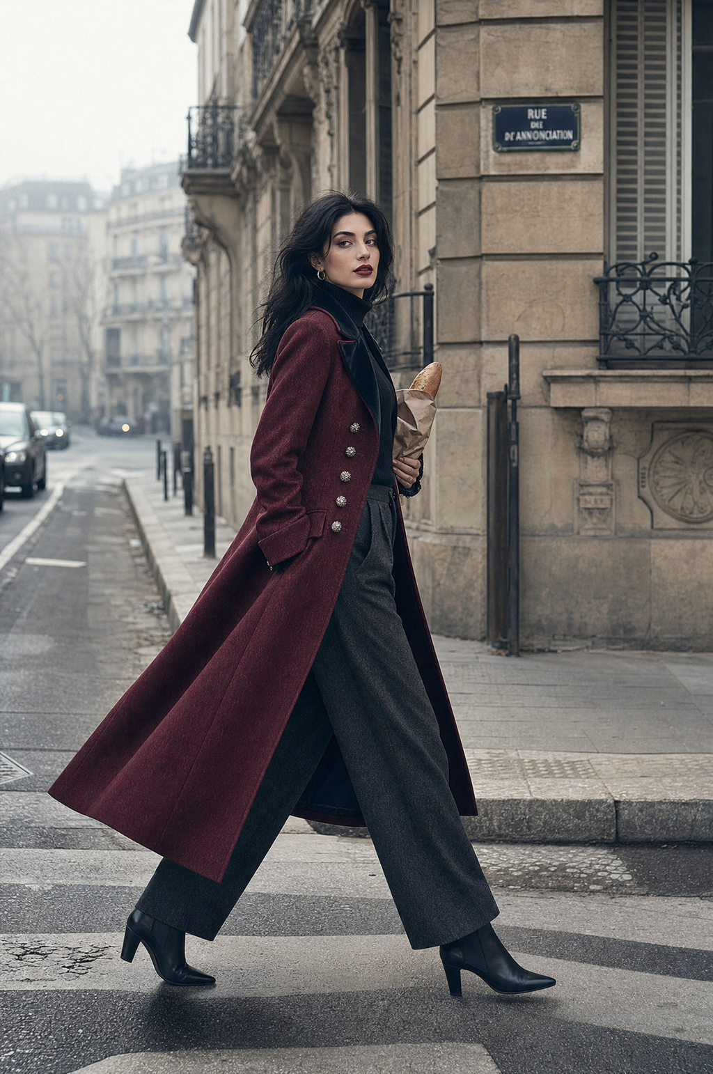 Claudia | Cappotto Midi in Lana con Collo in Velluto