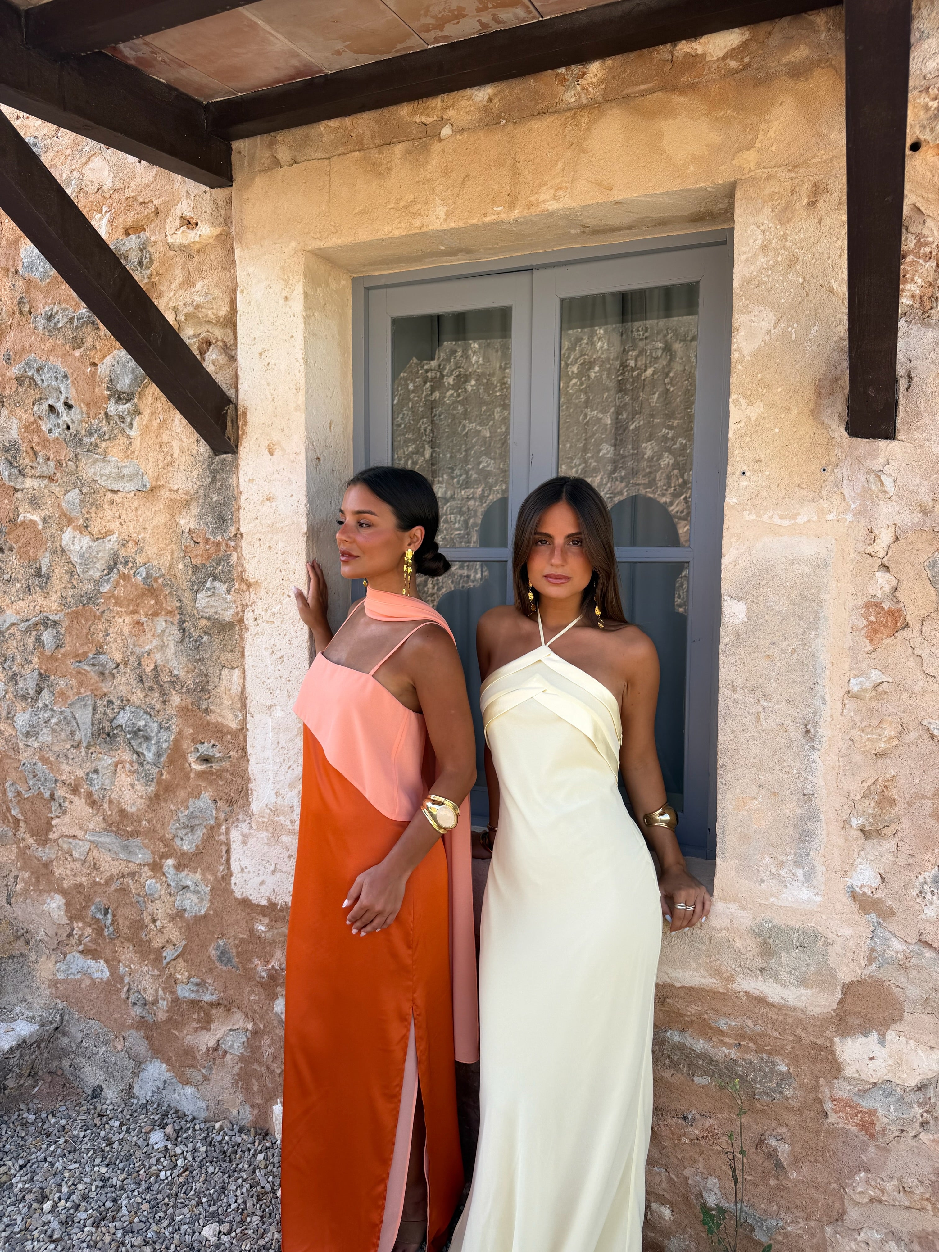 Abito lungo stampato, tonalità arancio