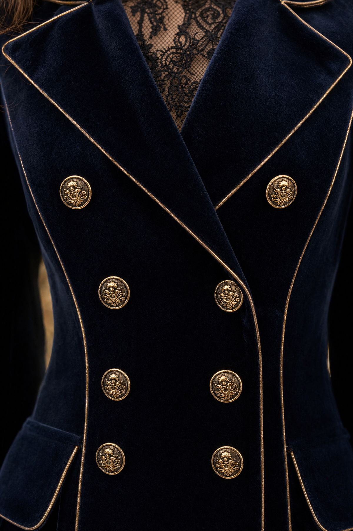 Carlotta | Cappotto Lungo Blu Notte con Ricami