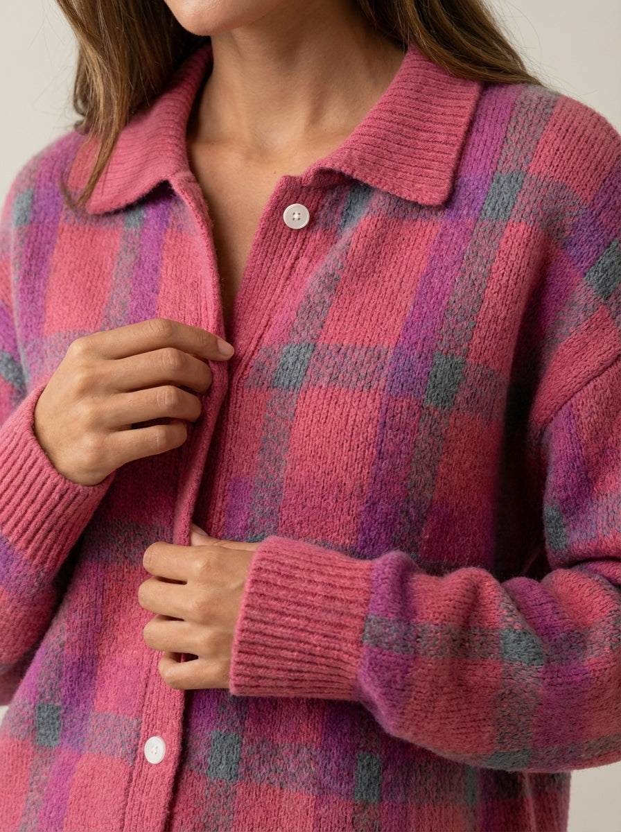 Anna - Cardigan Premium in Maglia a Quadri | Aurella Milano