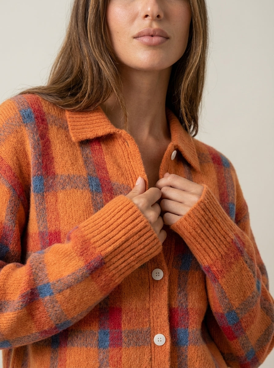Anna - Cardigan Premium in Maglia a Quadri | Aurella Milano
