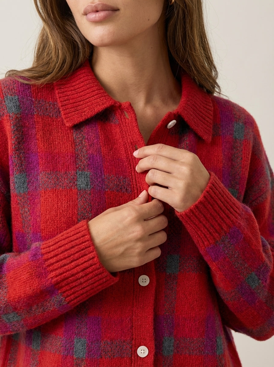 Anna - Cardigan Premium in Maglia a Quadri | Aurella Milano