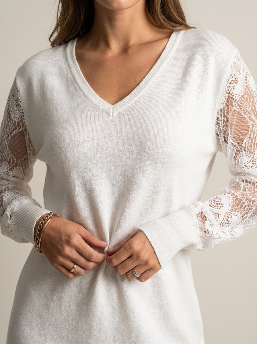 Eva - Abito Elegante in Pizzo con Scollo a V | Aurella Milano