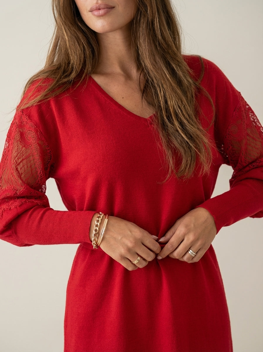 Eva - Abito Elegante in Pizzo con Scollo a V | Aurella Milano