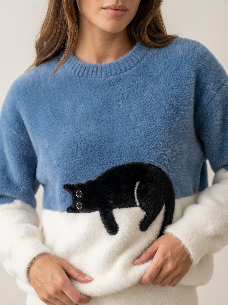 Luna - Felpa Donna con Stampa Gatto | Aurella Milano