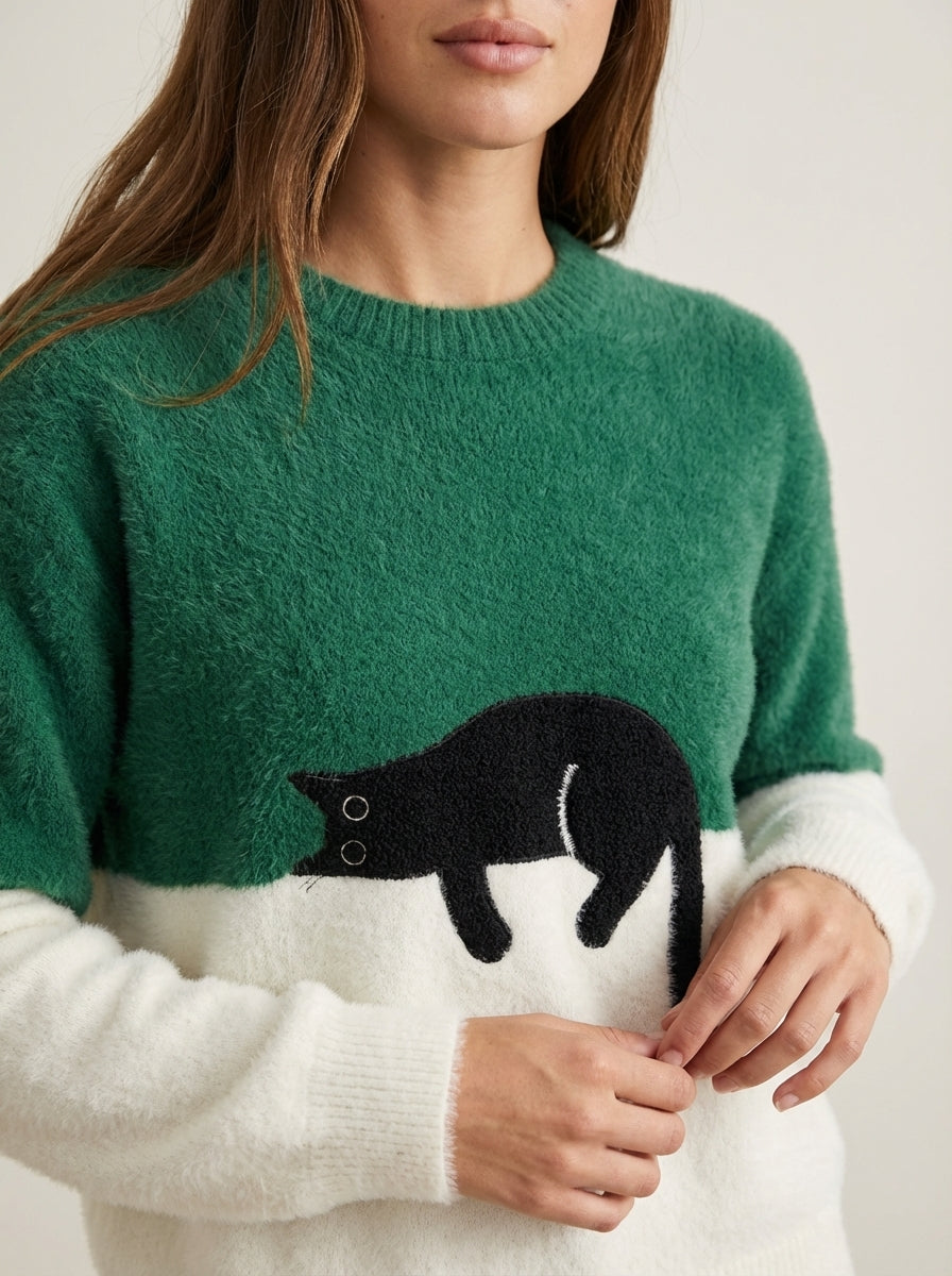 Luna - Felpa Donna con Stampa Gatto | Aurella Milano