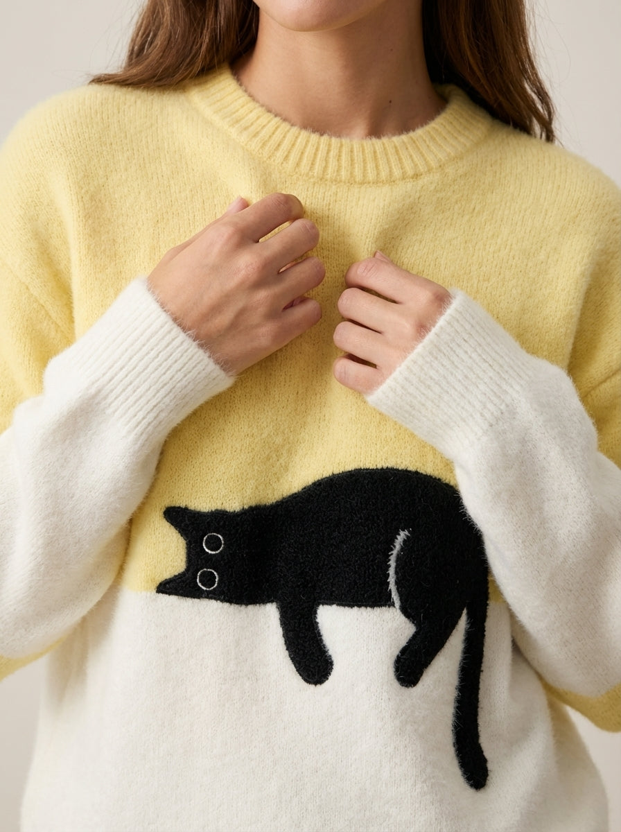 Luna - Felpa Donna con Stampa Gatto | Aurella Milano
