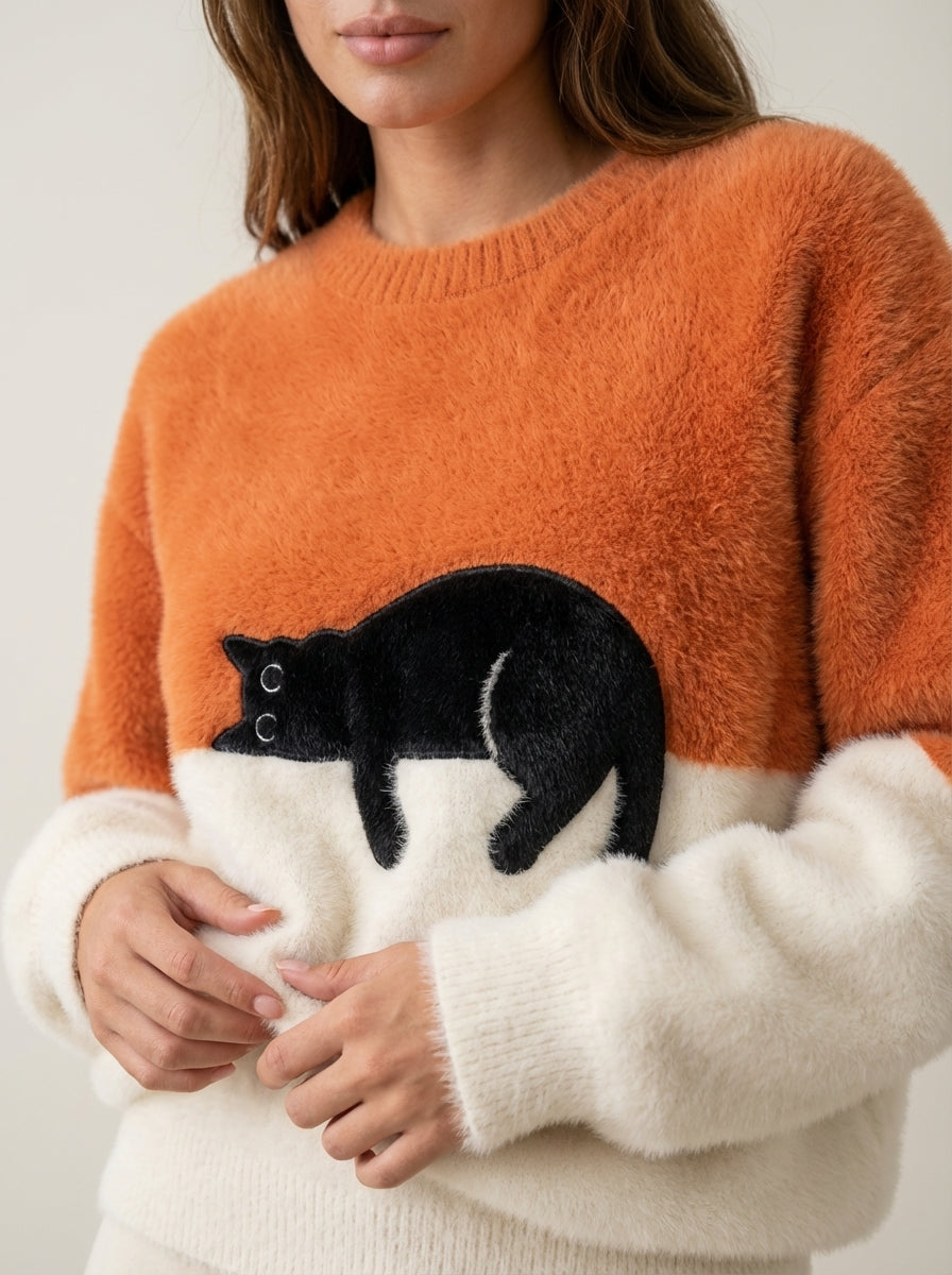 Luna - Felpa Donna con Stampa Gatto | Aurella Milano