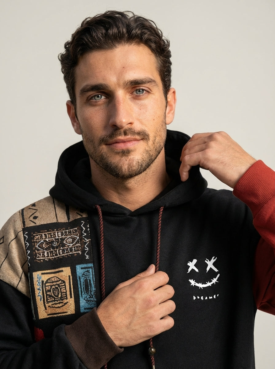 Alessio - Felpa Urban Patchwork con Cappuccio da uomo | Aurella Milano