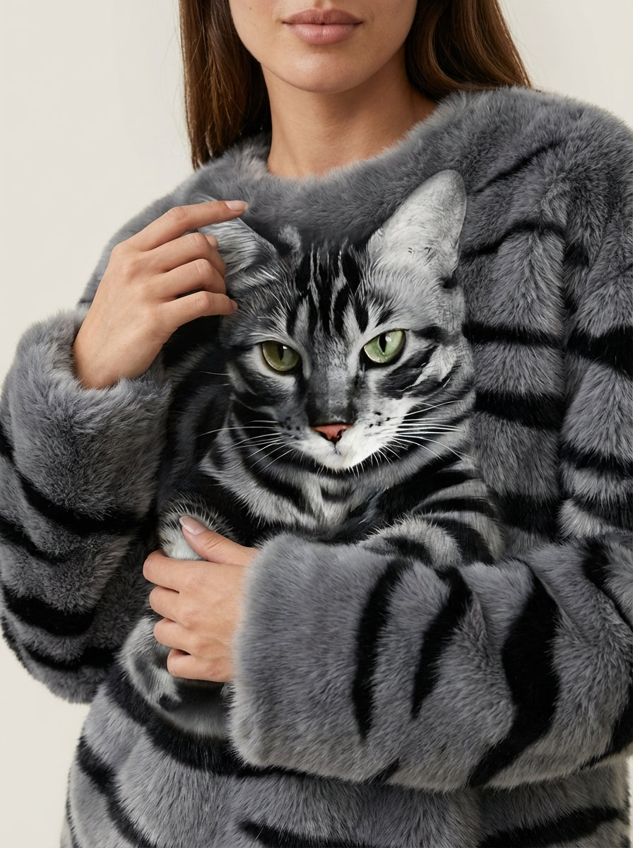 Isabella - Maglione Caldo con Stampa Gatto | Aurella Milano