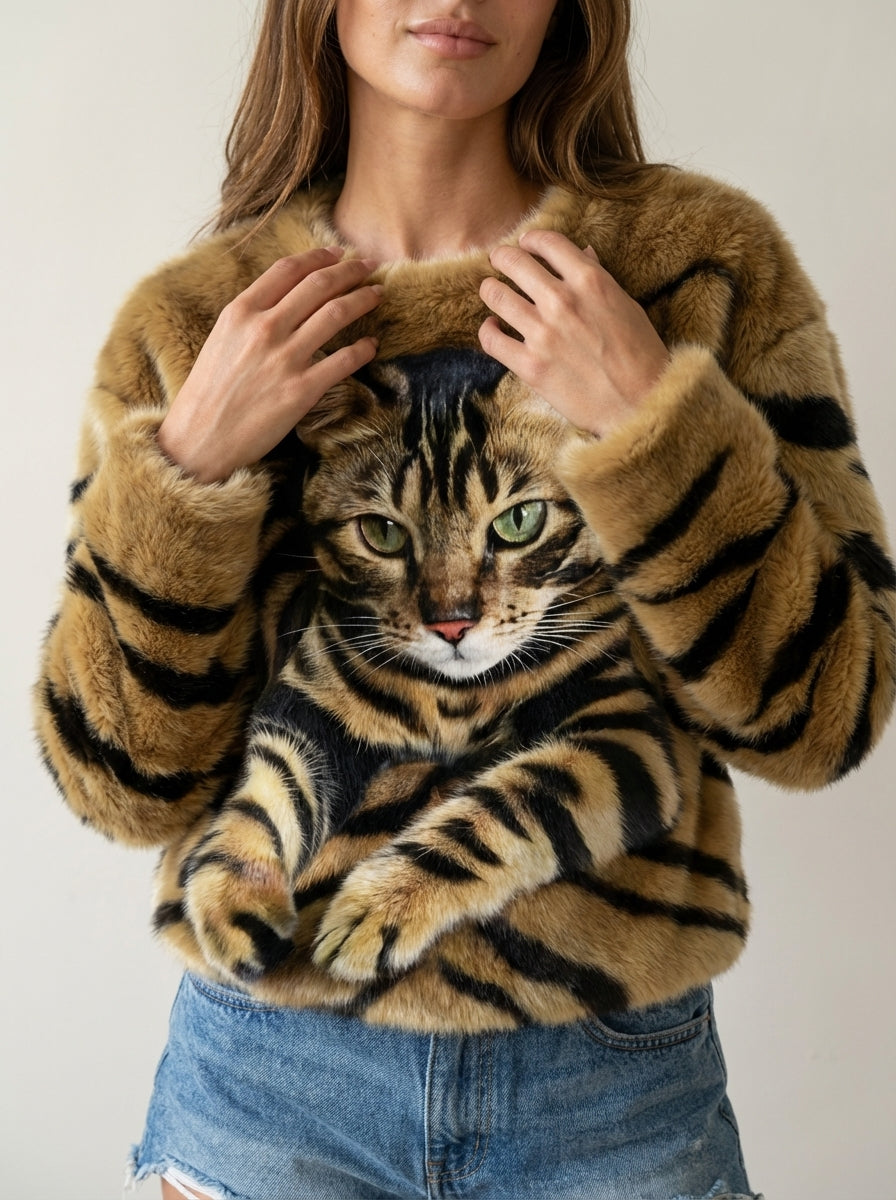 Isabella - Maglione Caldo con Stampa Gatto | Aurella Milano