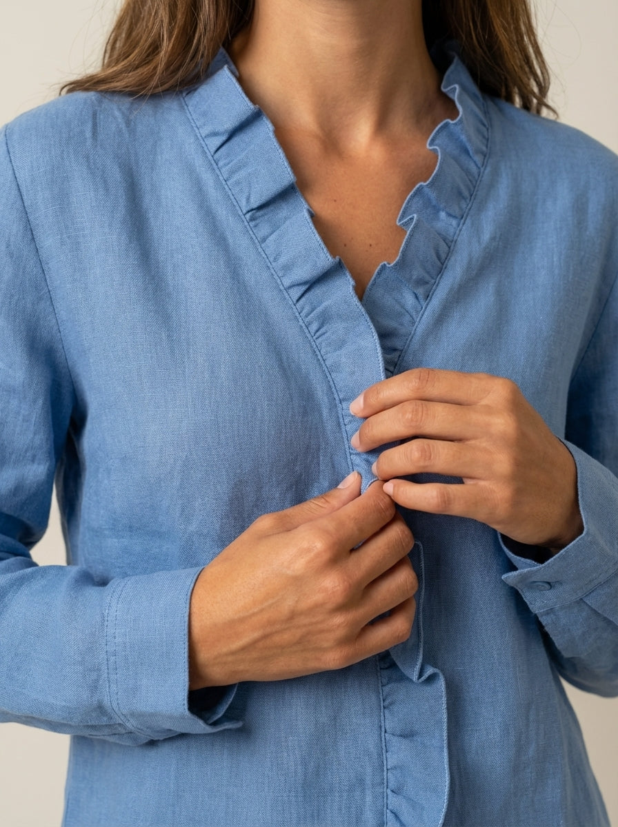 Indie - Blusa con Volant e Scollo a V | Aurella Milano