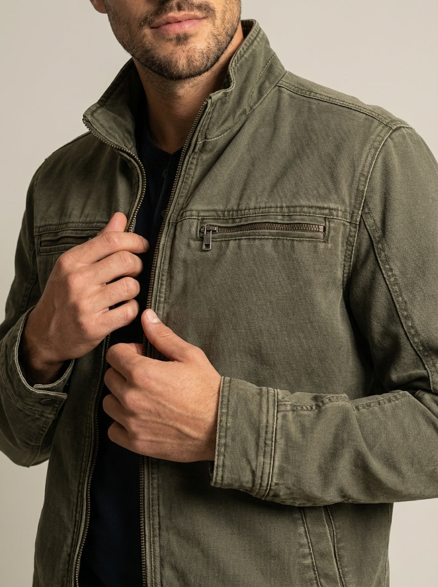Carlo - Giacca Vintage in Cotone con Zip da uomo | Aurella Milano