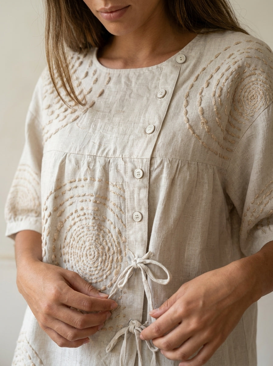 Mara - Blusa Casual con Ricami Geometrici | Aurella Milano