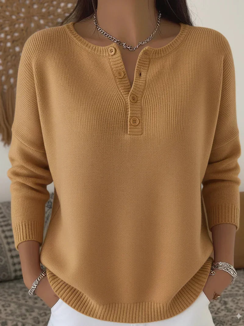 Maglione Henley con quattro bottoni Verde oliva | Aurella Milano