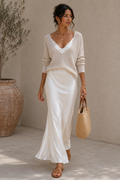 Abito elegante in raso con maglione Crema | Aurella Milano