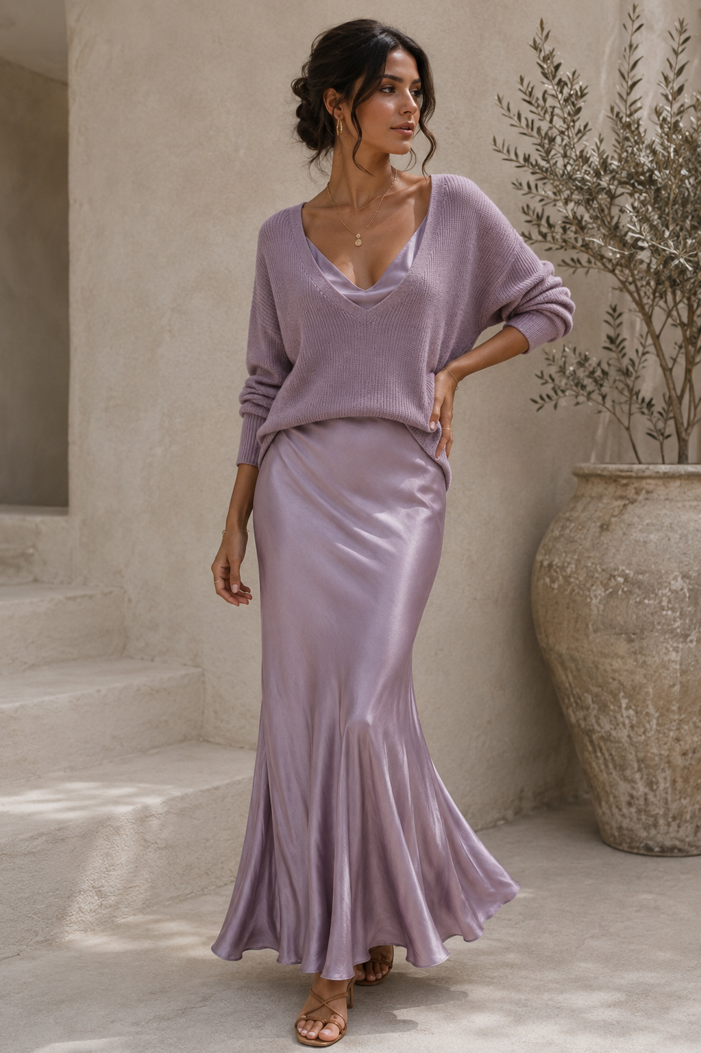 Abito elegante in raso con maglione Rosso vino | Aurella Milano