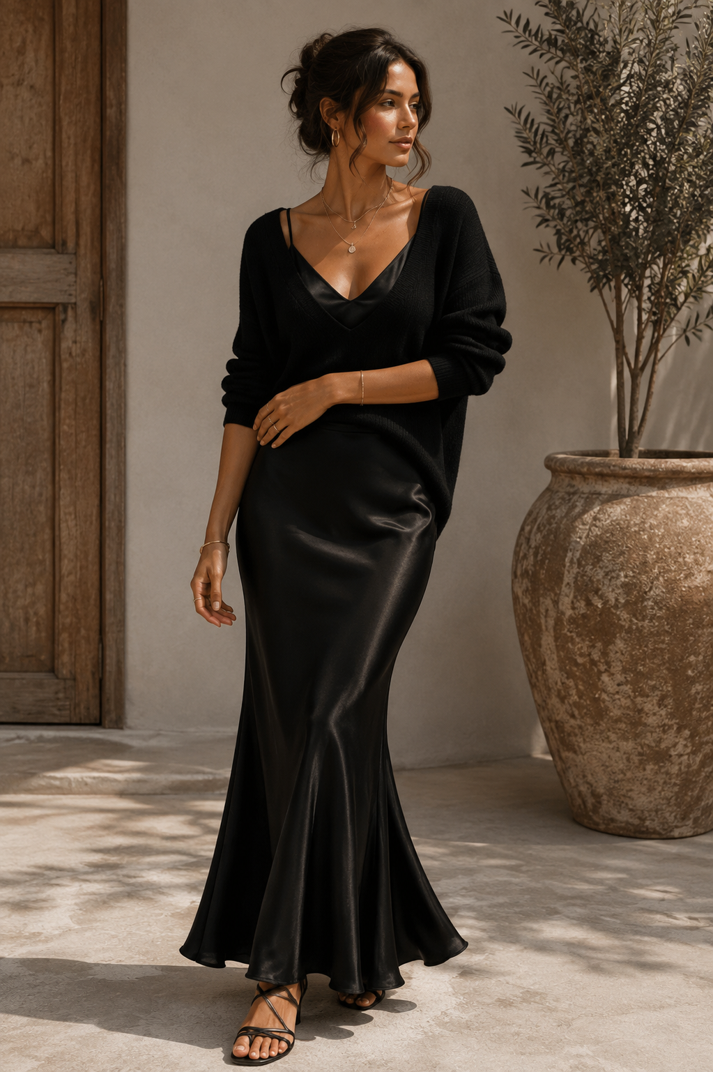 Abito elegante in raso con maglione Crema | Aurella Milano