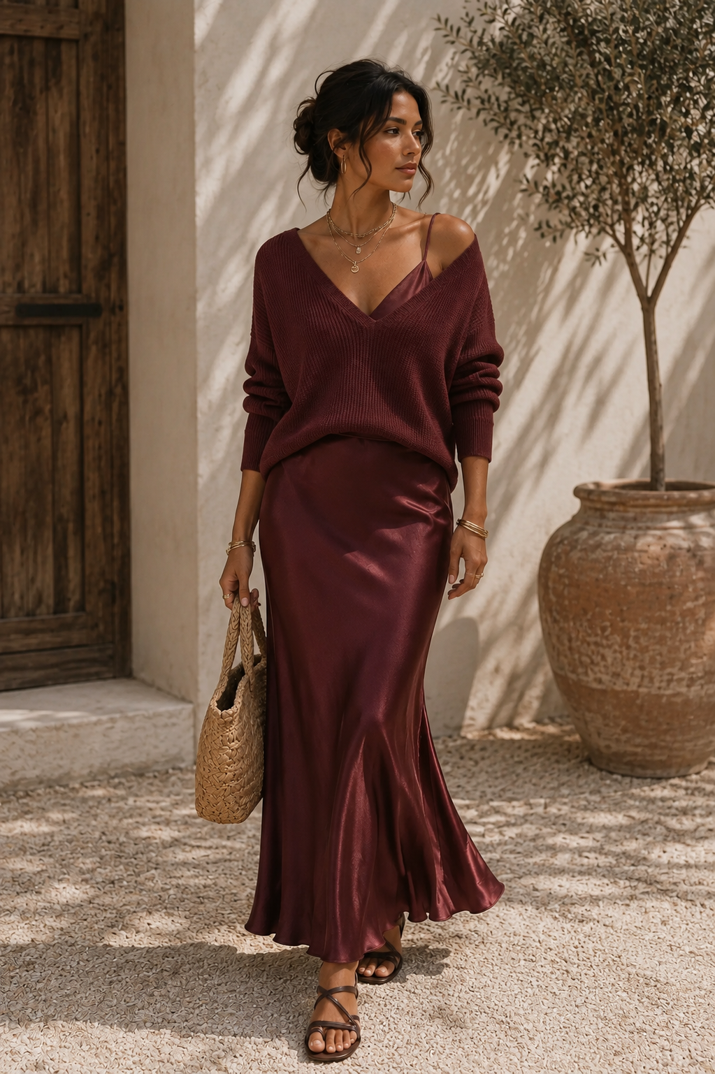 Abito elegante in raso con maglione Crema | Aurella Milano