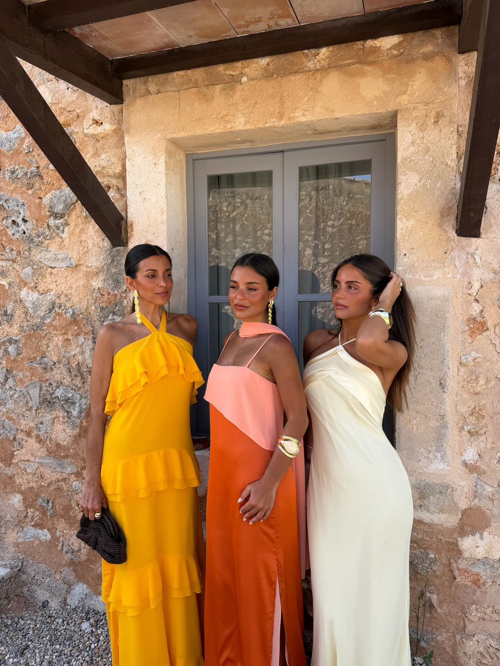 Abito lungo stampato, tonalità arancio