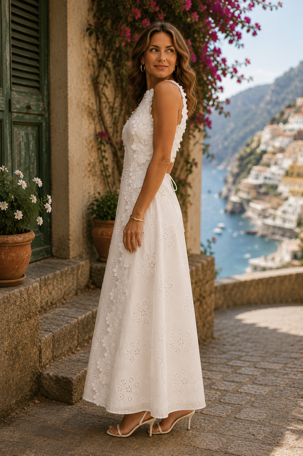 Abito lungo ricamato elegante Bianco | Aurella Milano