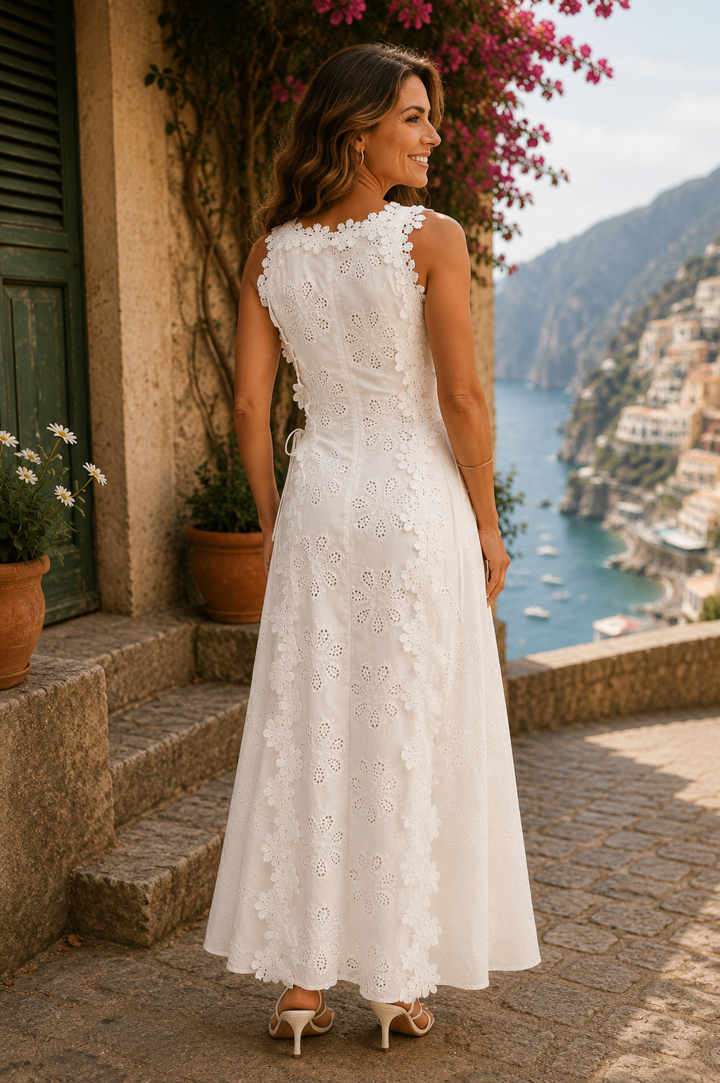 Abito lungo ricamato elegante Bianco | Aurella Milano