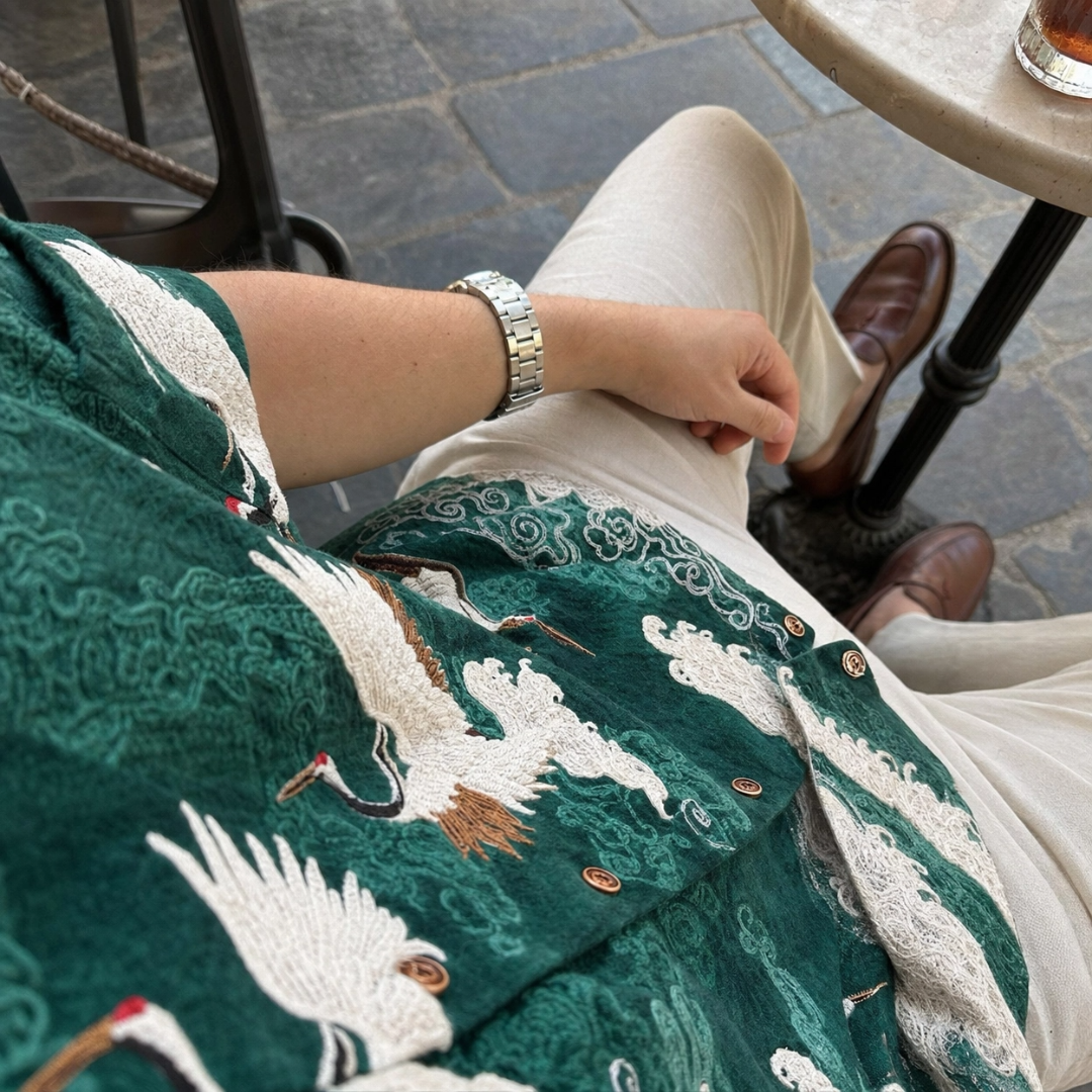 Filippo | Camicia Estiva con Motivo di Gru