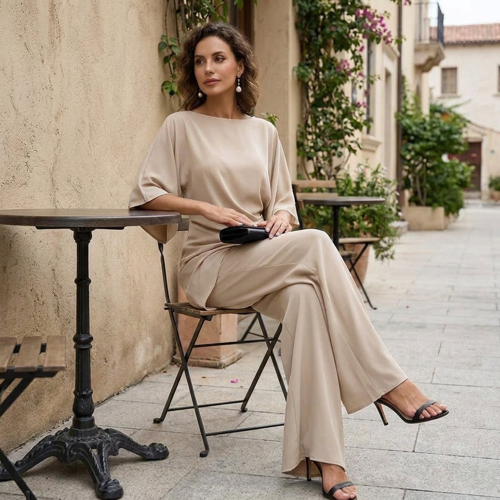 Gabriella | Completo con Blusa Drappeggiata e Pantaloni Ampi