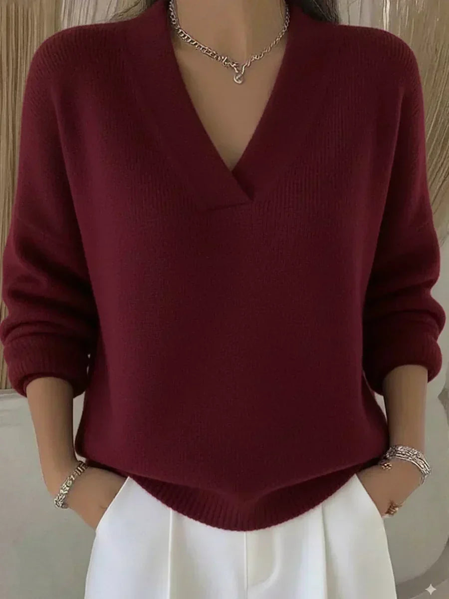 Maglione ampio con scollo a V Rosa | Aurella Milano