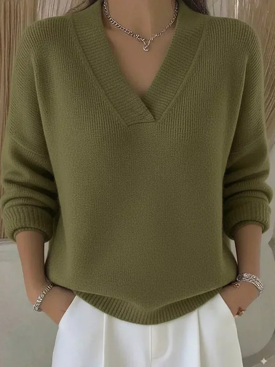 Maglione ampio con scollo a V Rosa | Aurella Milano
