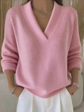 Maglione ampio con scollo a V Rosa | Aurella Milano