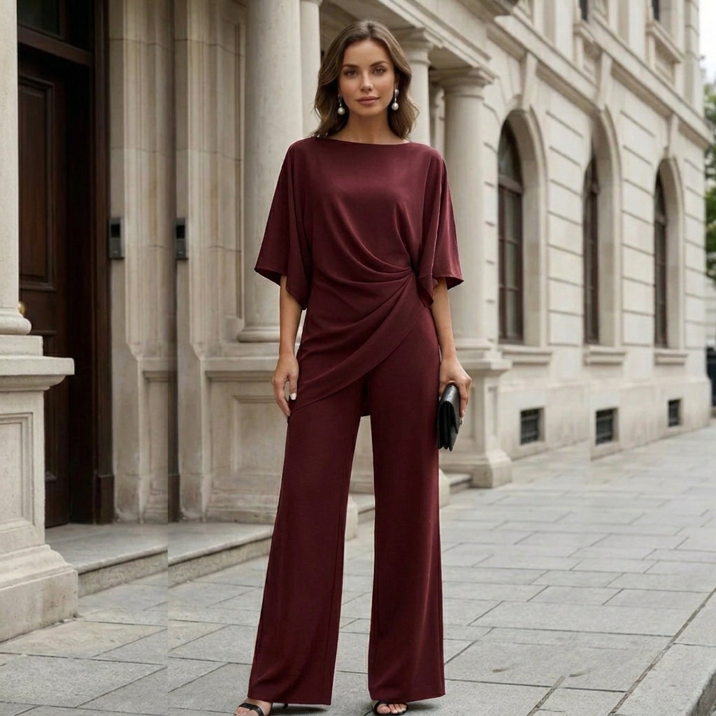 Gabriella | Completo con Blusa Drappeggiata e Pantaloni Ampi
