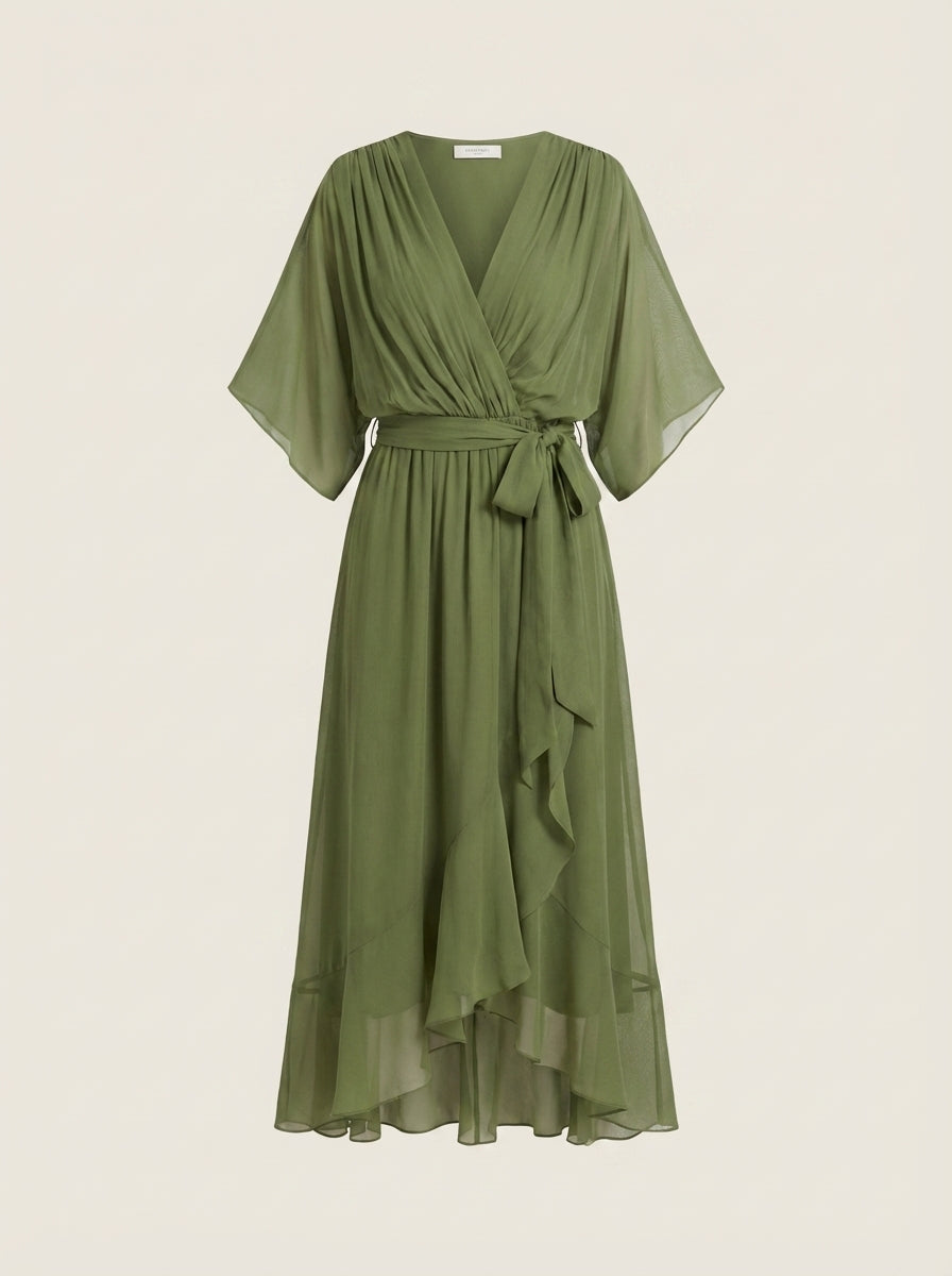 Monica - Abito in Chiffon con Scollo a V | Aurella Milano