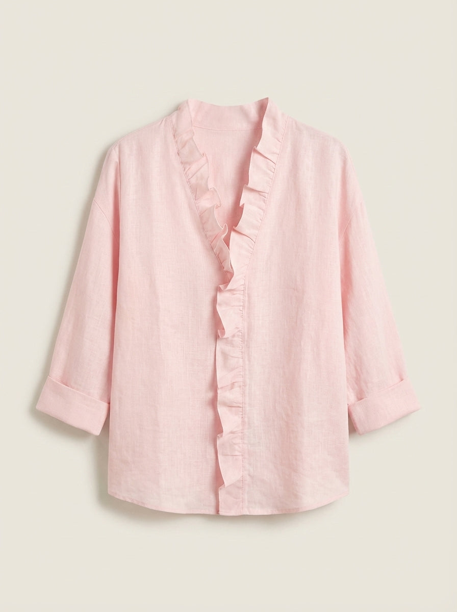 Indie - Blusa con Volant e Scollo a V | Aurella Milano