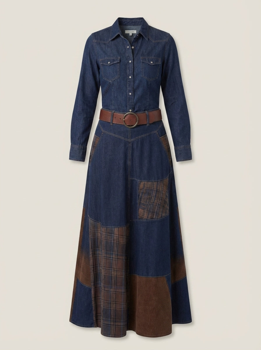 Azzurra - Abito Maxi Effetto Camoscio con Cintura | Aurella Milano