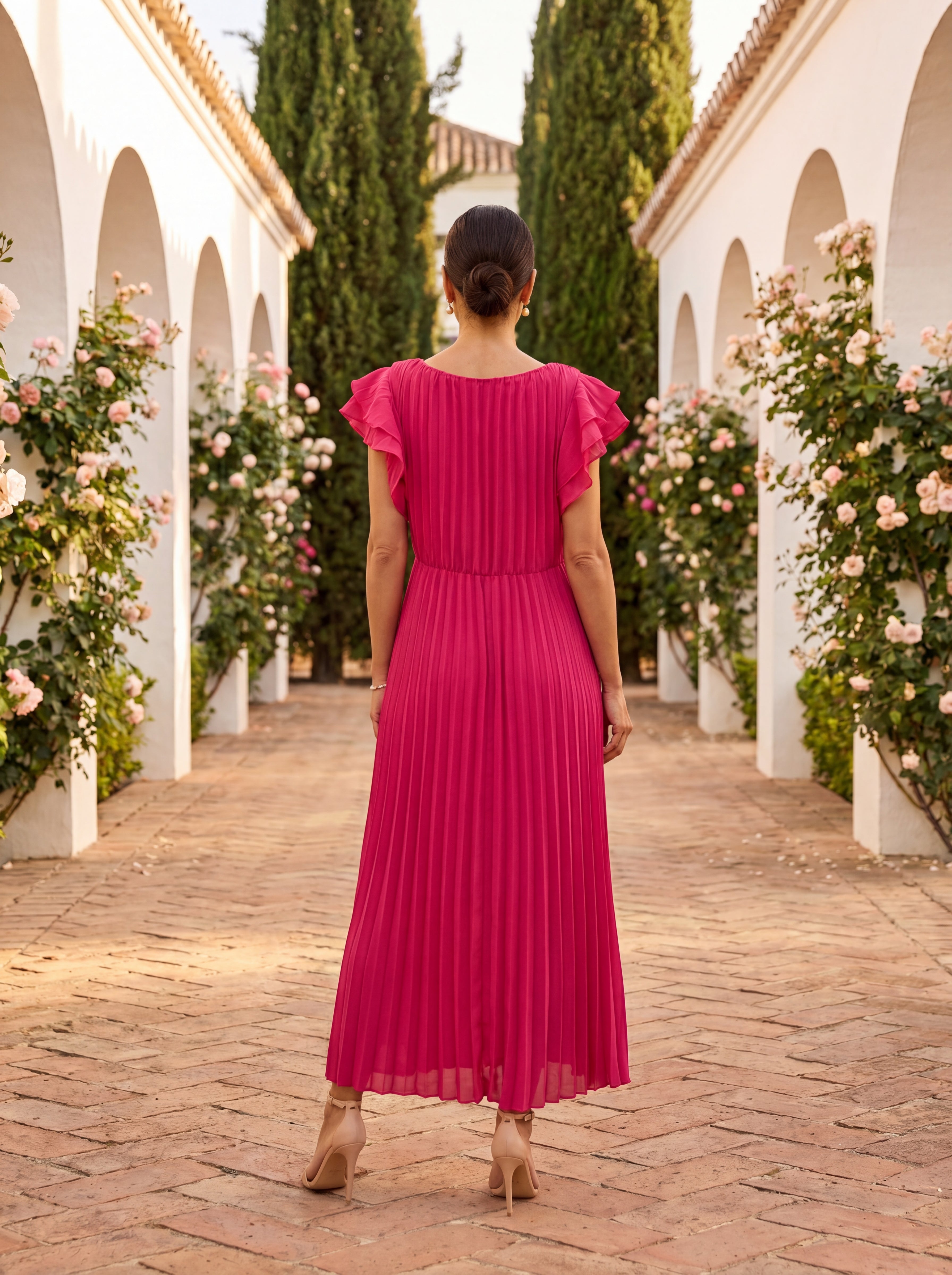 Abito lungo plissettato con cintura annodata Rosa - quasi esaurito | Aurella Milano