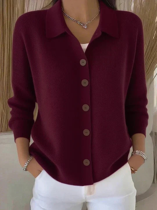 Cardigan con colletto e bottoni Bordeaux | Aurella Milano