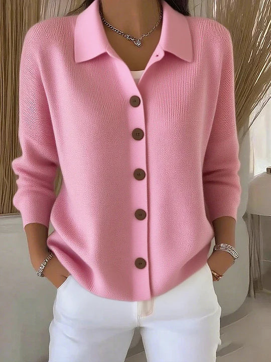 Cardigan a collo alto in maglia liscia