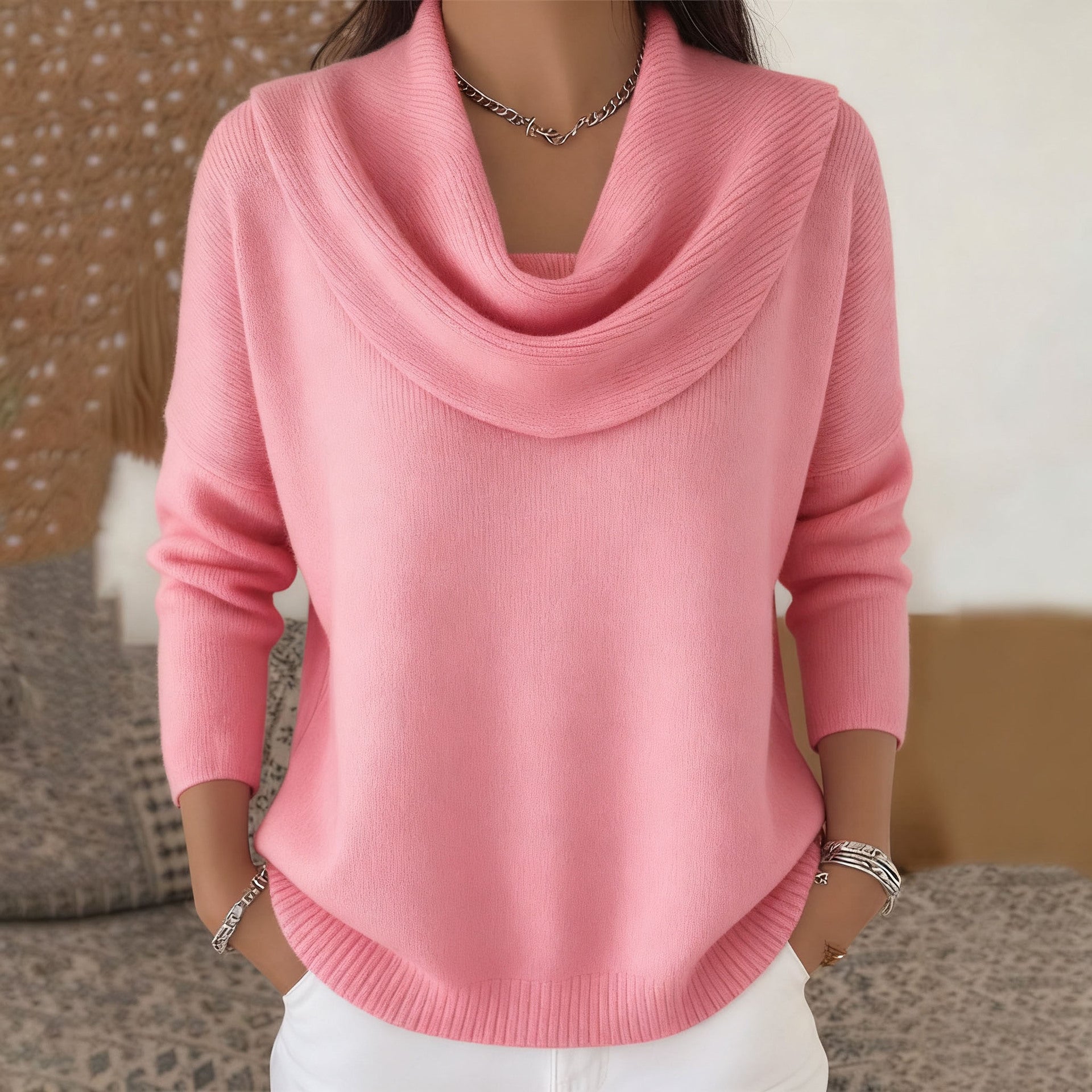 Maglione con collo drappeggiato Rosso | Aurella Milano