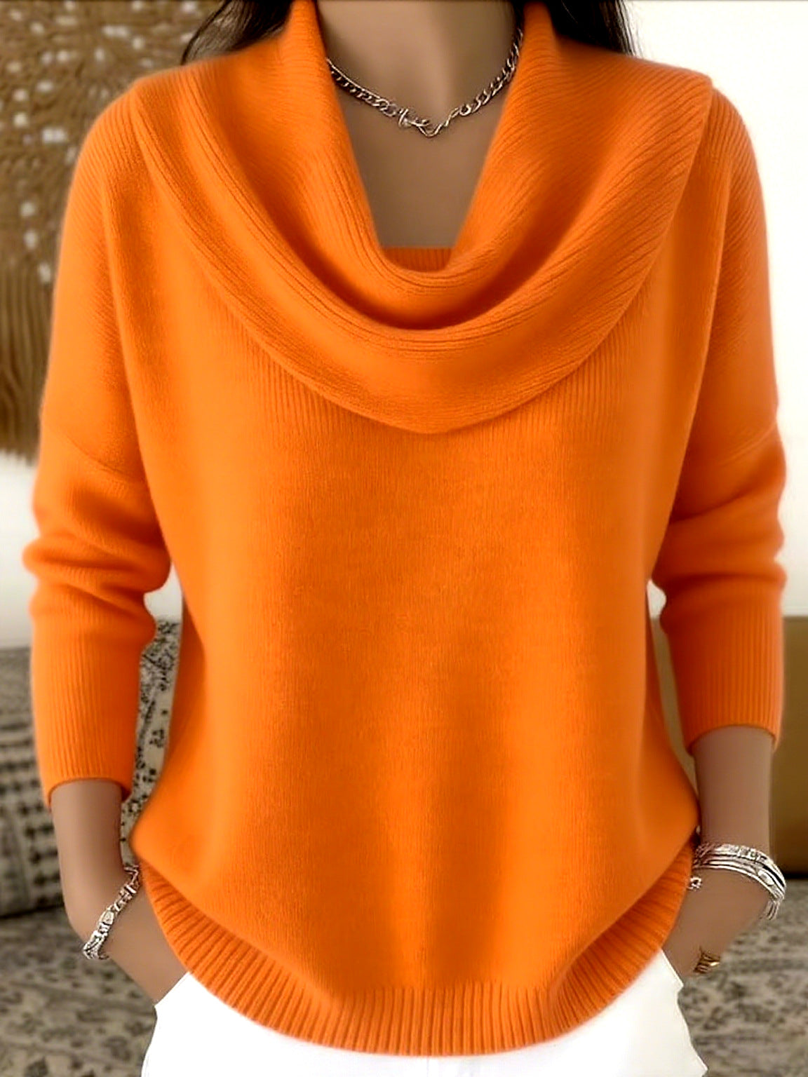 Maglione con collo drappeggiato Rosso | Aurella Milano