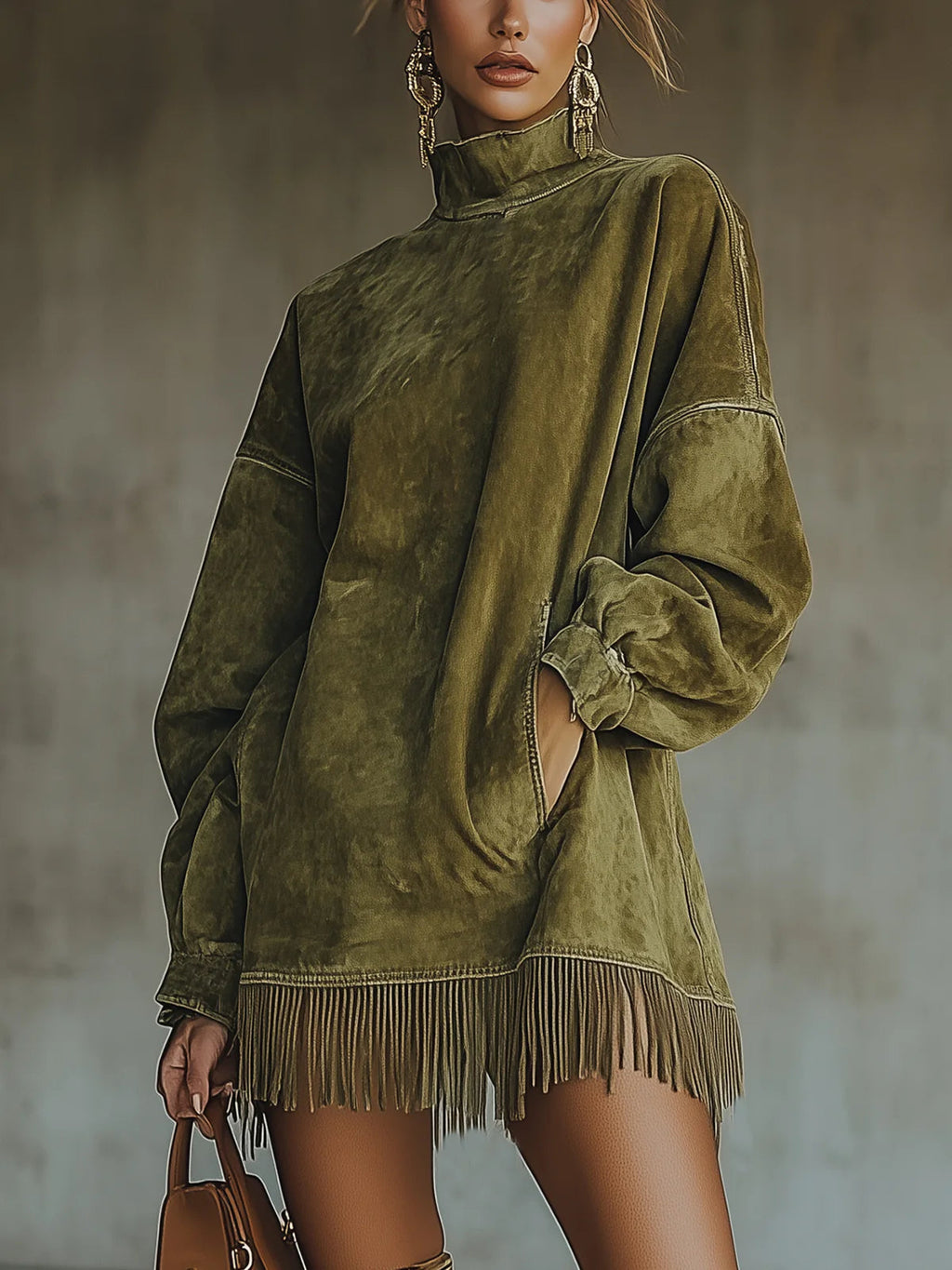 Susanna - Abito Boho con Frange - Verde | Aurella Milano