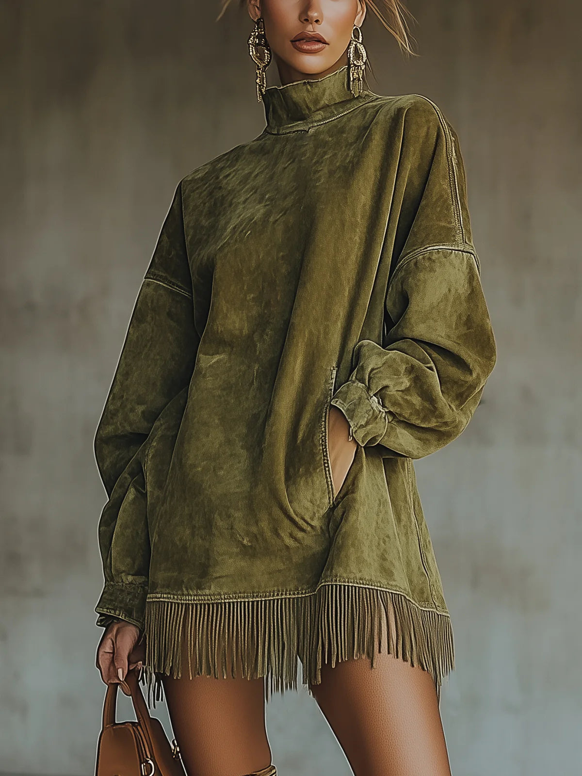 Susanna - Abito Boho con Frange - Verde | Aurella Milano